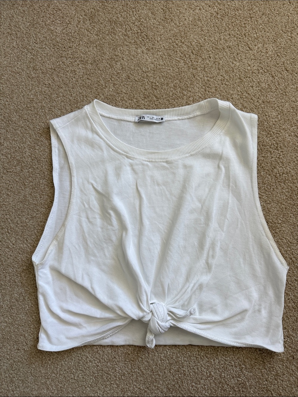 Zara White Knot-Front Crop Top Tank
